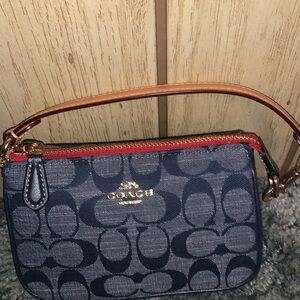 Coach Blue and Red Monogram Clutch